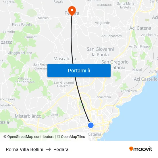 Roma Villa Bellini to Pedara map