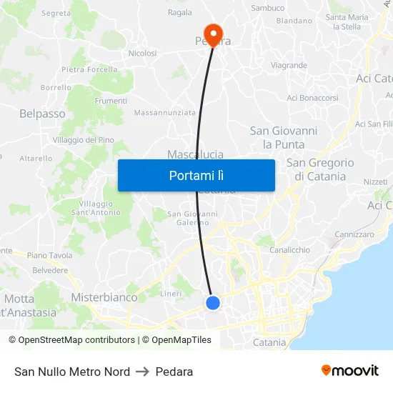 San Nullo Metro Nord to Pedara map