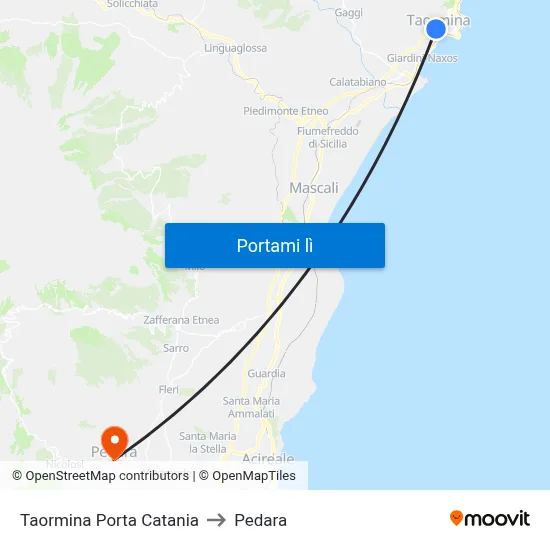 Taormina Porta Catania to Pedara map