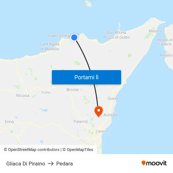 Gliaca Di Piraino to Pedara map