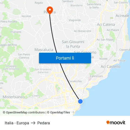 Italia - Europa to Pedara map