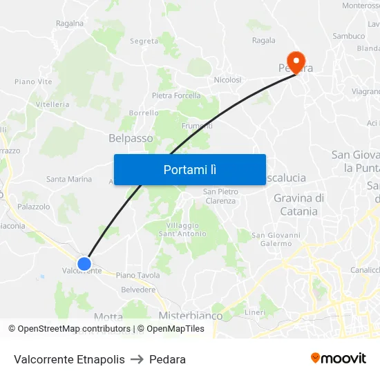 Valcorrente Etnapolis to Pedara map