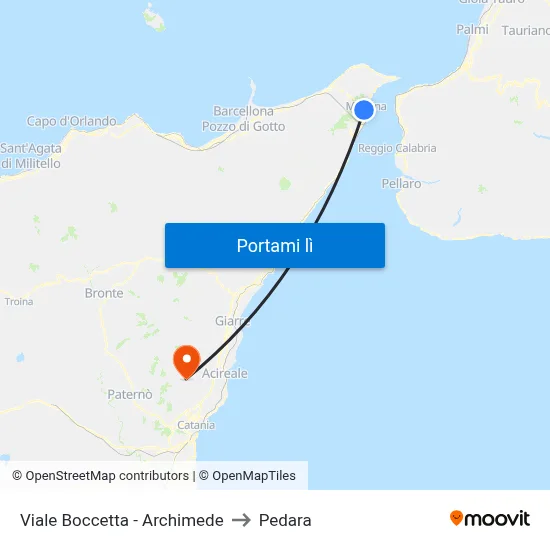 Viale Boccetta - Archimede to Pedara map