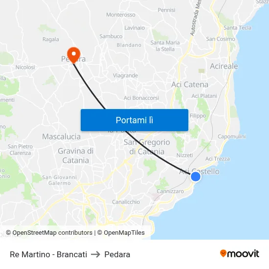 Re Martino - Brancati to Pedara map