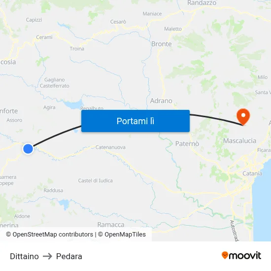 Dittaino to Pedara map