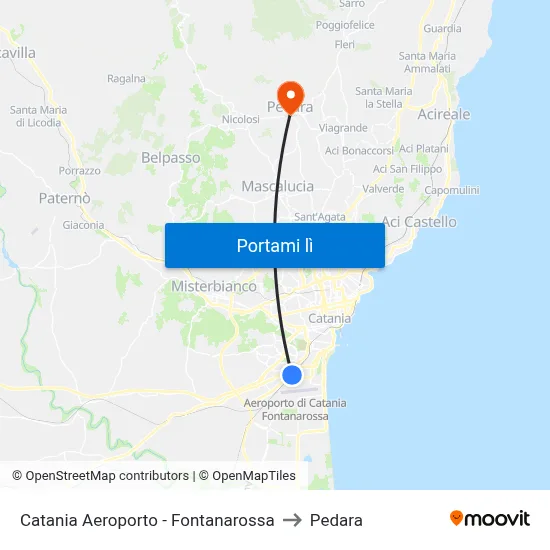 Catania Aeroporto - Fontanarossa to Pedara map