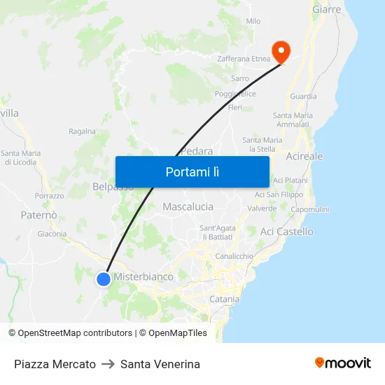 Piazza Mercato to Santa Venerina map