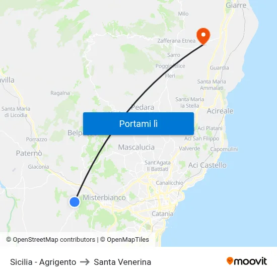 Sicilia - Agrigento to Santa Venerina map