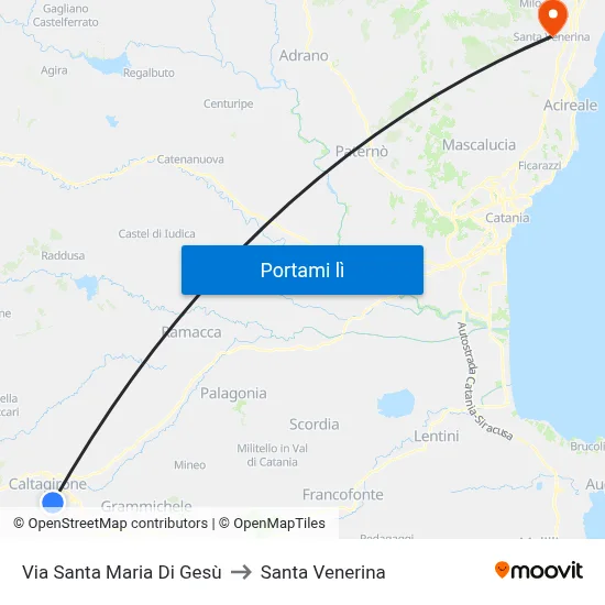 Via Santa Maria Di Gesù to Santa Venerina map