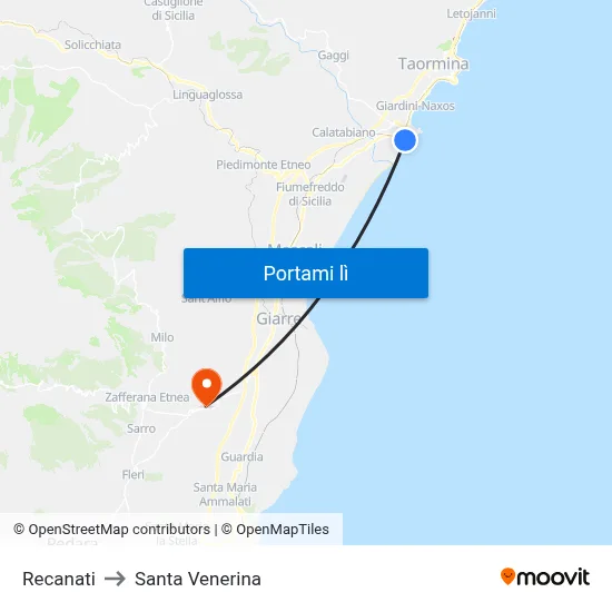 Recanati to Santa Venerina map