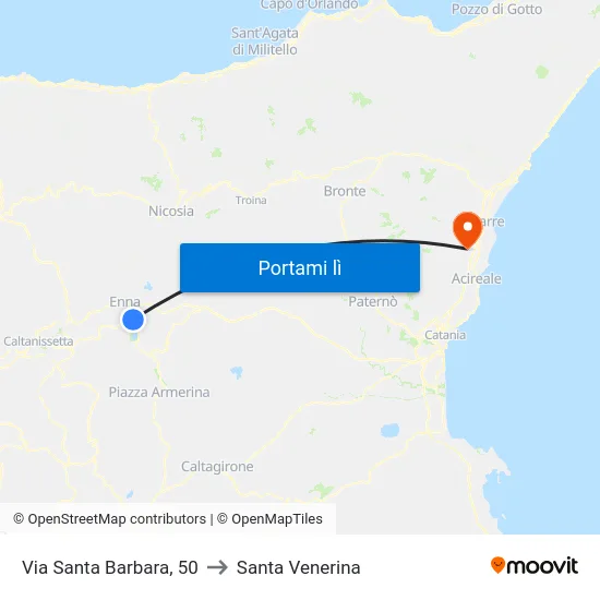 Via Santa Barbara, 50 to Santa Venerina map