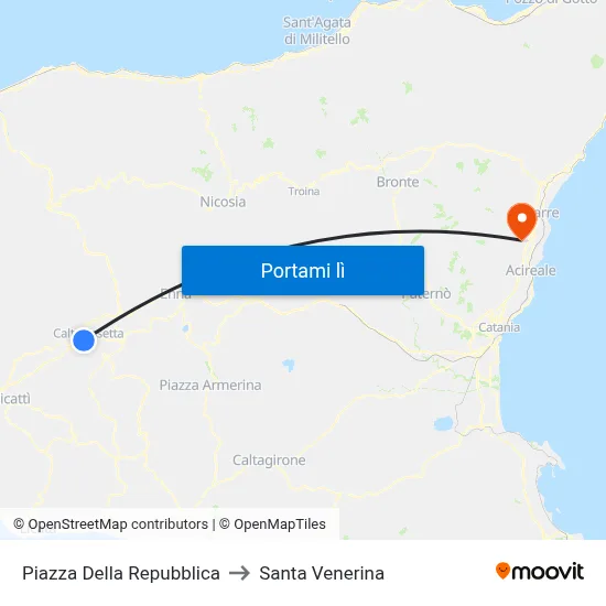 Piazza Della Repubblica to Santa Venerina map
