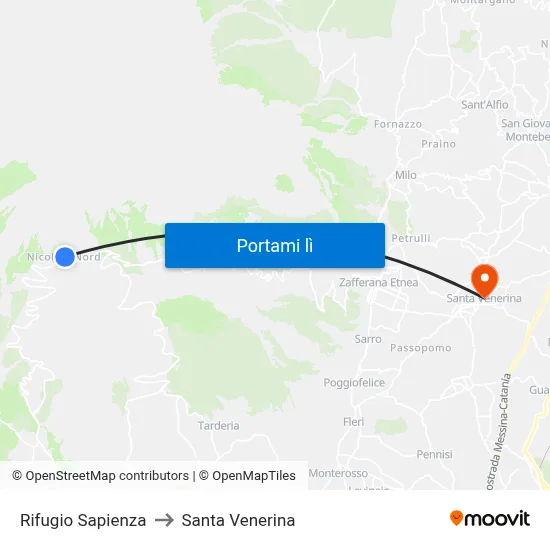 Rifugio Sapienza to Santa Venerina map