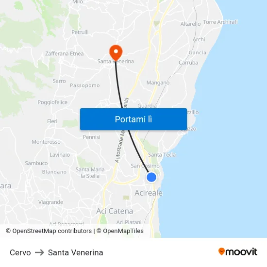 Cervo to Santa Venerina map