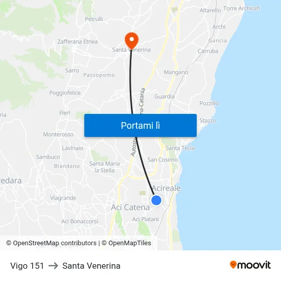 Vigo 151 to Santa Venerina map