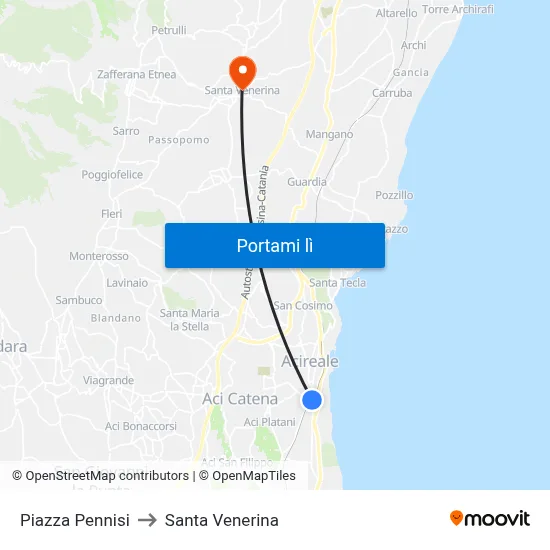 Piazza Pennisi to Santa Venerina map