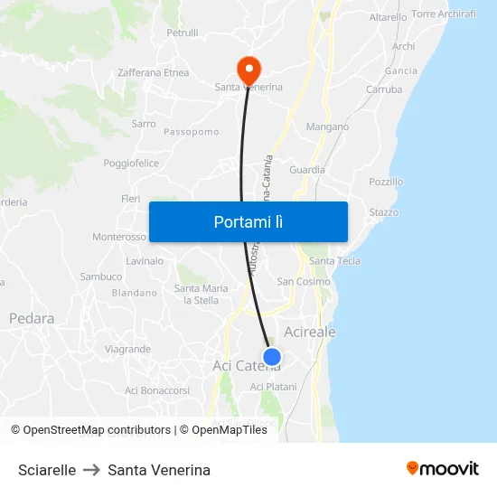 Sciarelle to Santa Venerina map
