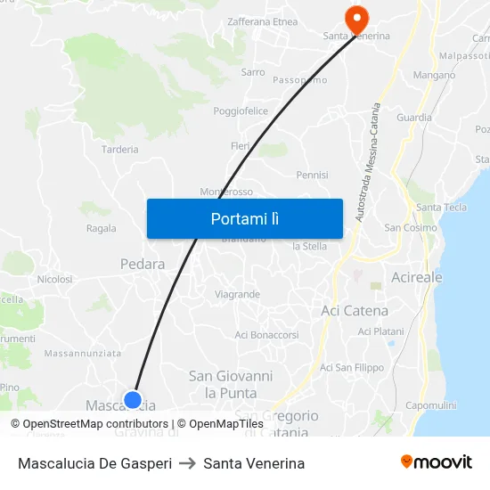 Mascalucia De Gasperi to Santa Venerina map