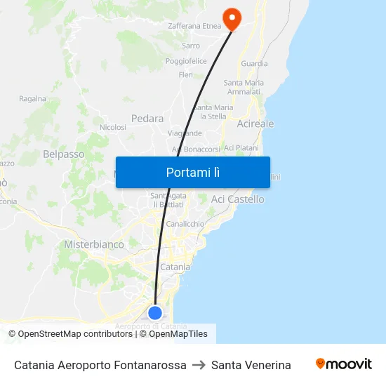 Catania Aeroporto Fontanarossa to Santa Venerina map