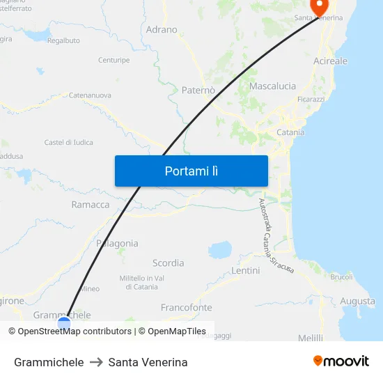 Grammichele to Santa Venerina map