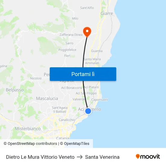 Dietro Le Mura Vittorio Veneto to Santa Venerina map