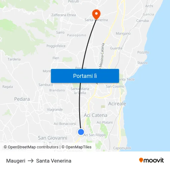 Maugeri to Santa Venerina map