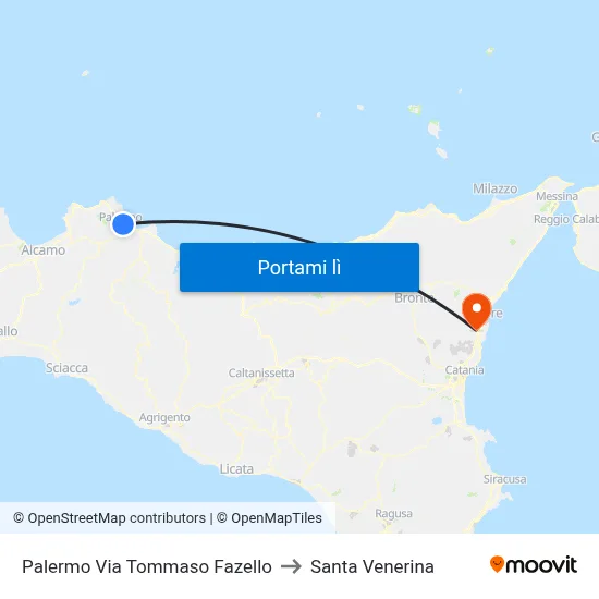 Palermo Via Tommaso Fazello to Santa Venerina map