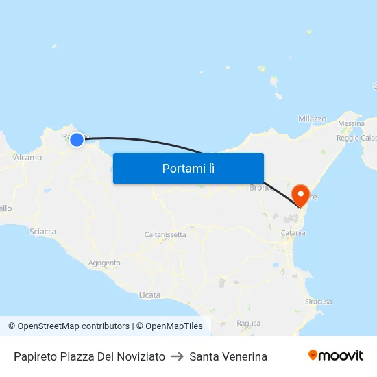 Papireto Piazza Del Noviziato to Santa Venerina map