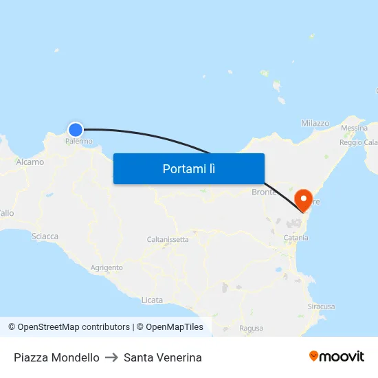 Piazza Mondello to Santa Venerina map
