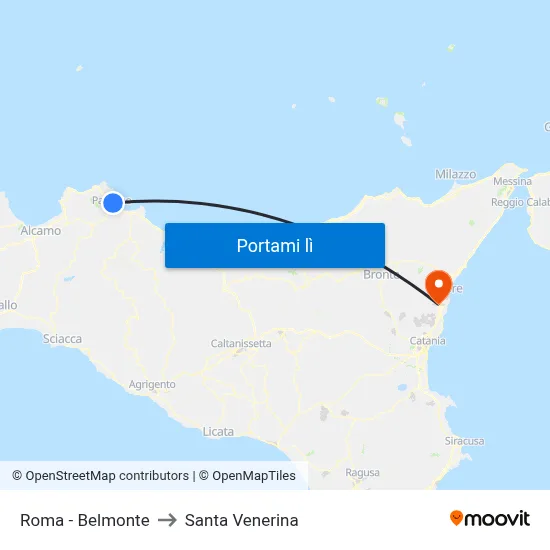 Roma - Belmonte to Santa Venerina map