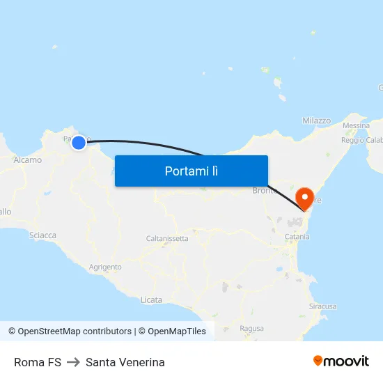 Roma FS to Santa Venerina map