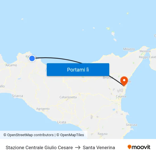Stazione Centrale Giulio Cesare to Santa Venerina map