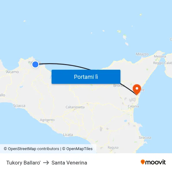 Tukory Ballaro' to Santa Venerina map