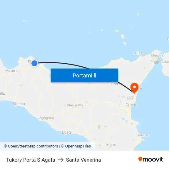 Tukory Porta S Agata to Santa Venerina map