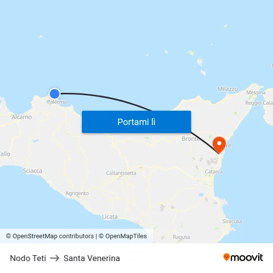 Nodo Teti to Santa Venerina map