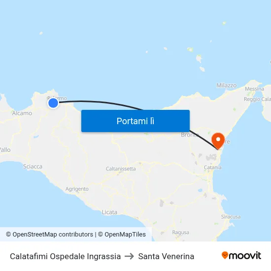 Calatafimi Ospedale Ingrassia to Santa Venerina map