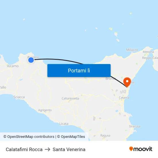 Calatafimi Rocca to Santa Venerina map