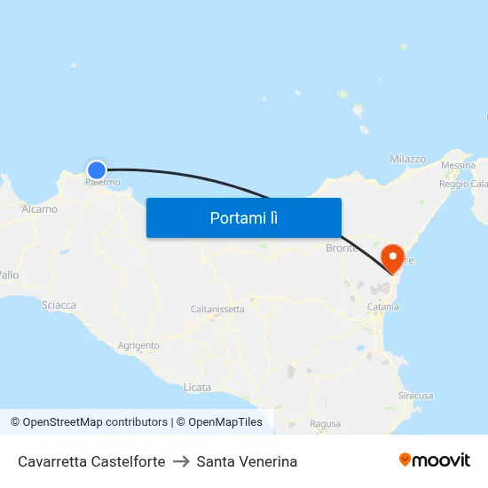 Cavarretta Castelforte to Santa Venerina map