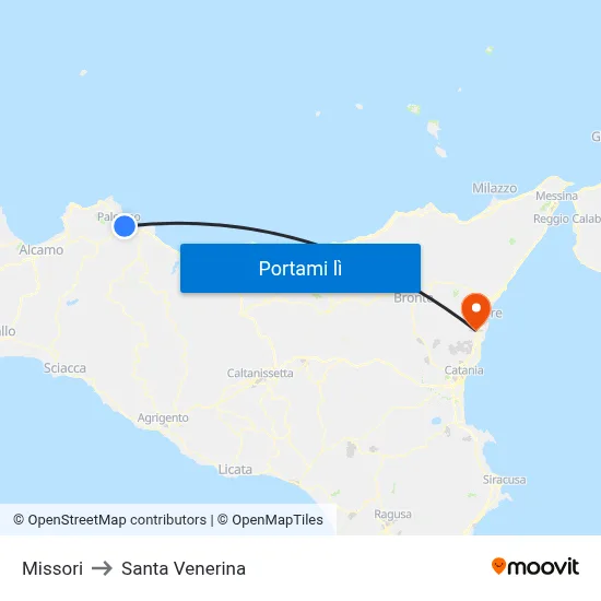 Missori to Santa Venerina map