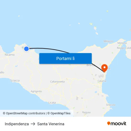 Indipendenza to Santa Venerina map
