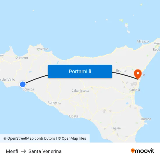 Menfi to Santa Venerina map