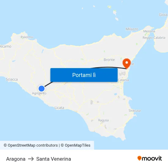 Aragona to Santa Venerina map