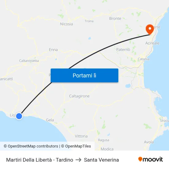Martiri Della Libertà - Tardino to Santa Venerina map