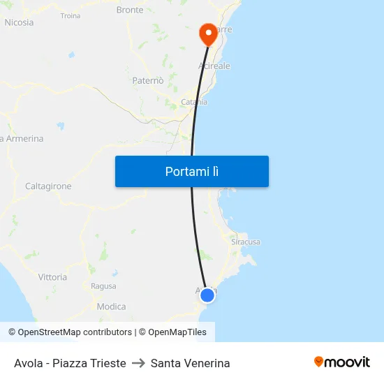 Avola - Piazza Trieste to Santa Venerina map
