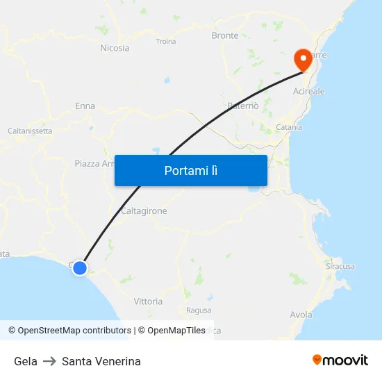 Gela to Santa Venerina map