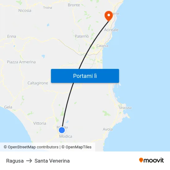Ragusa to Santa Venerina map