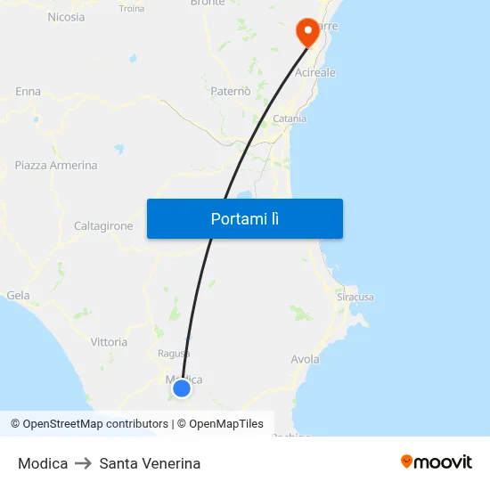 Modica to Santa Venerina map