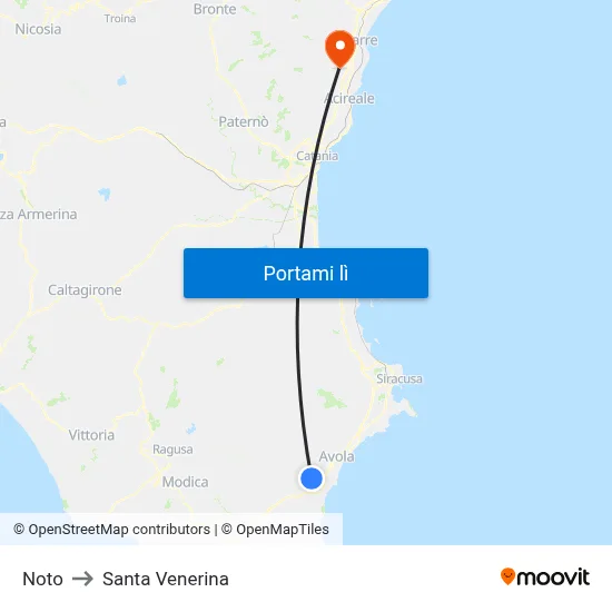 Noto to Santa Venerina map
