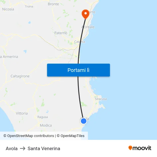 Avola to Santa Venerina map