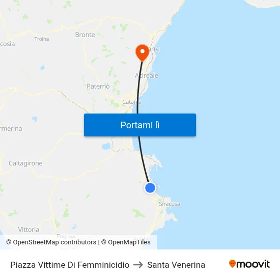 Piazza Vittime Di Femminicidio to Santa Venerina map